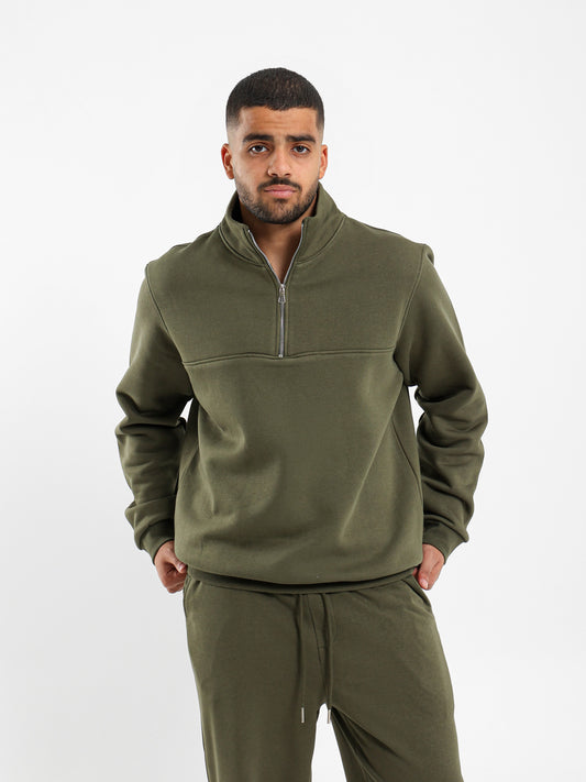 Zip-Up Closure High Neck Sweatshirt