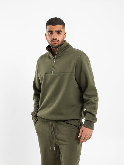 Zip-Up Closure High Neck Sweatshirt