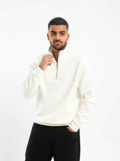 Zip-Up Closure High Neck Sweatshirt