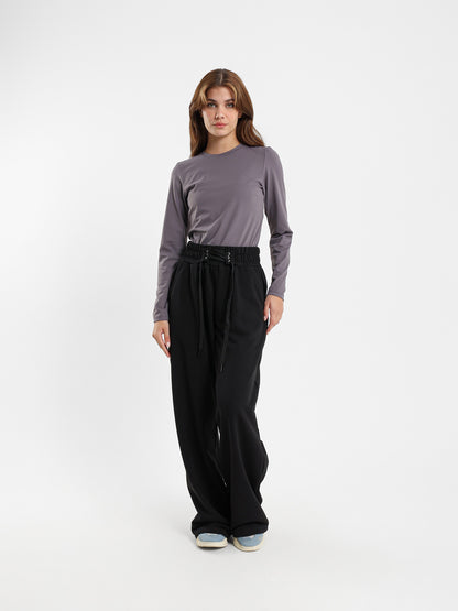 Wide-Leg Pants with Lace-Up Detail