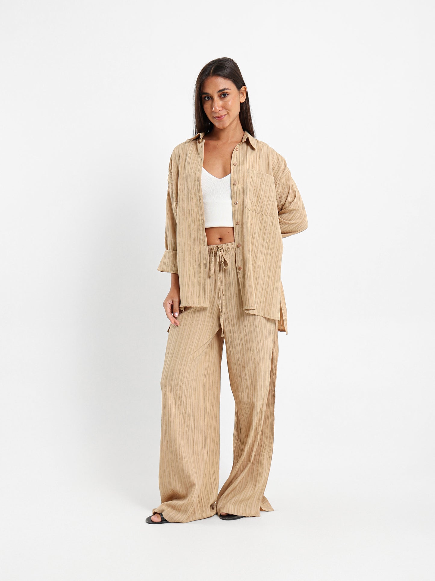Textured Wide Leg Pants