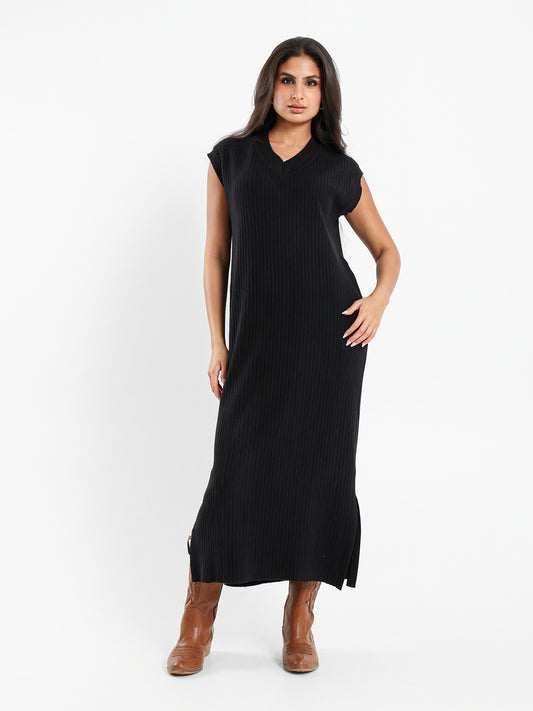 Cap Sleeves Ribbed Dress