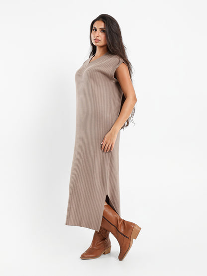 Cap Sleeves Ribbed Dress