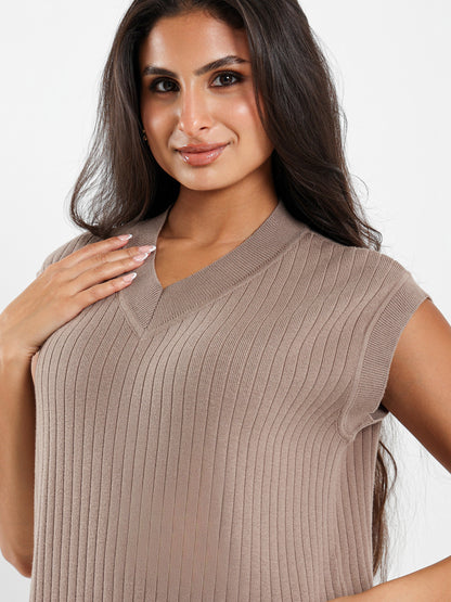 Cap Sleeves Ribbed Dress