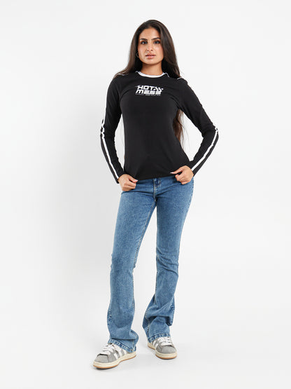 Long Sleeve T-Shirt with Contrast Side
