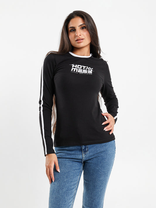 Long Sleeve T-Shirt with Contrast Side