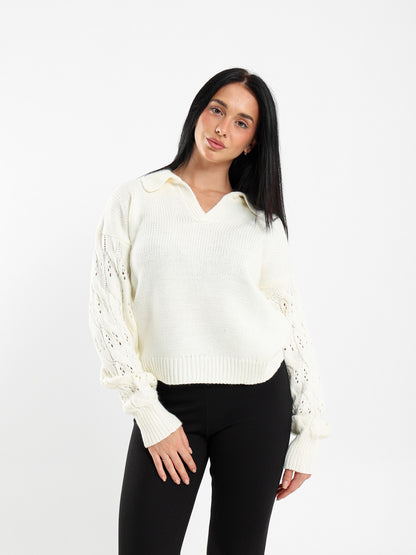 Polo Pullover with Contrast Sleeves