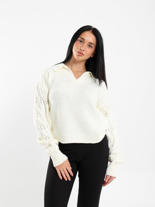 Polo Pullover with Contrast Sleeves