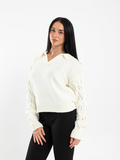 Polo Pullover with Contrast Sleeves