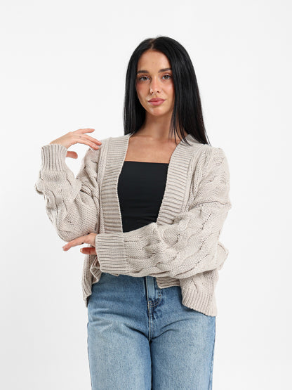 Cable Knit Medium-Length Cardigan