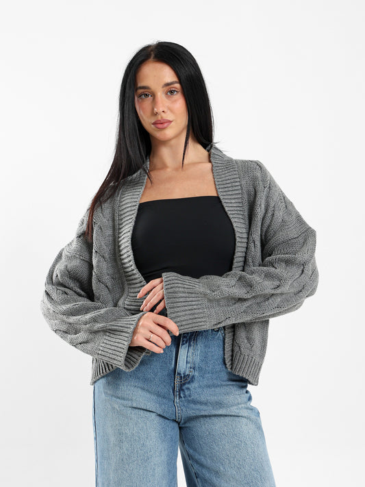 Cable Knit Medium-Length Cardigan