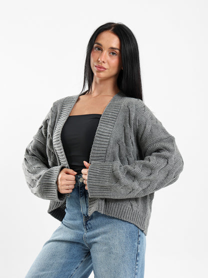 Cable Knit Medium-Length Cardigan