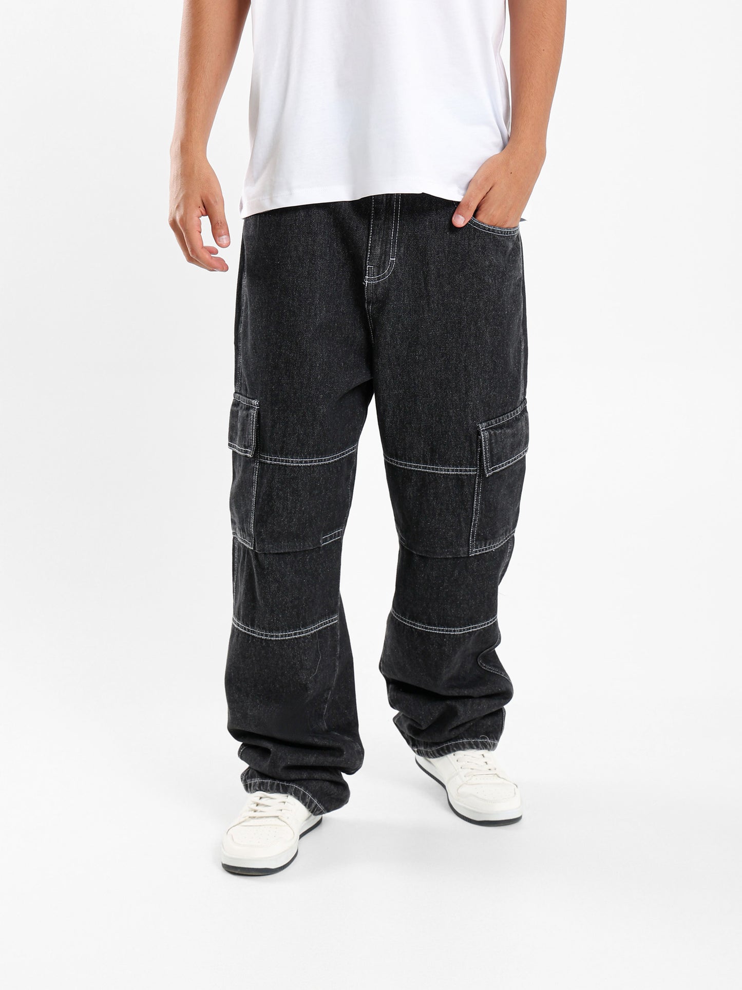 Cargo Relaxed Fit Rigid Denim Jeans