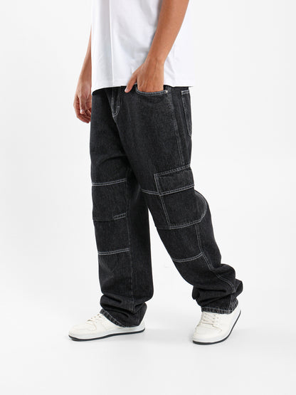Cargo Relaxed Fit Rigid Denim Jeans
