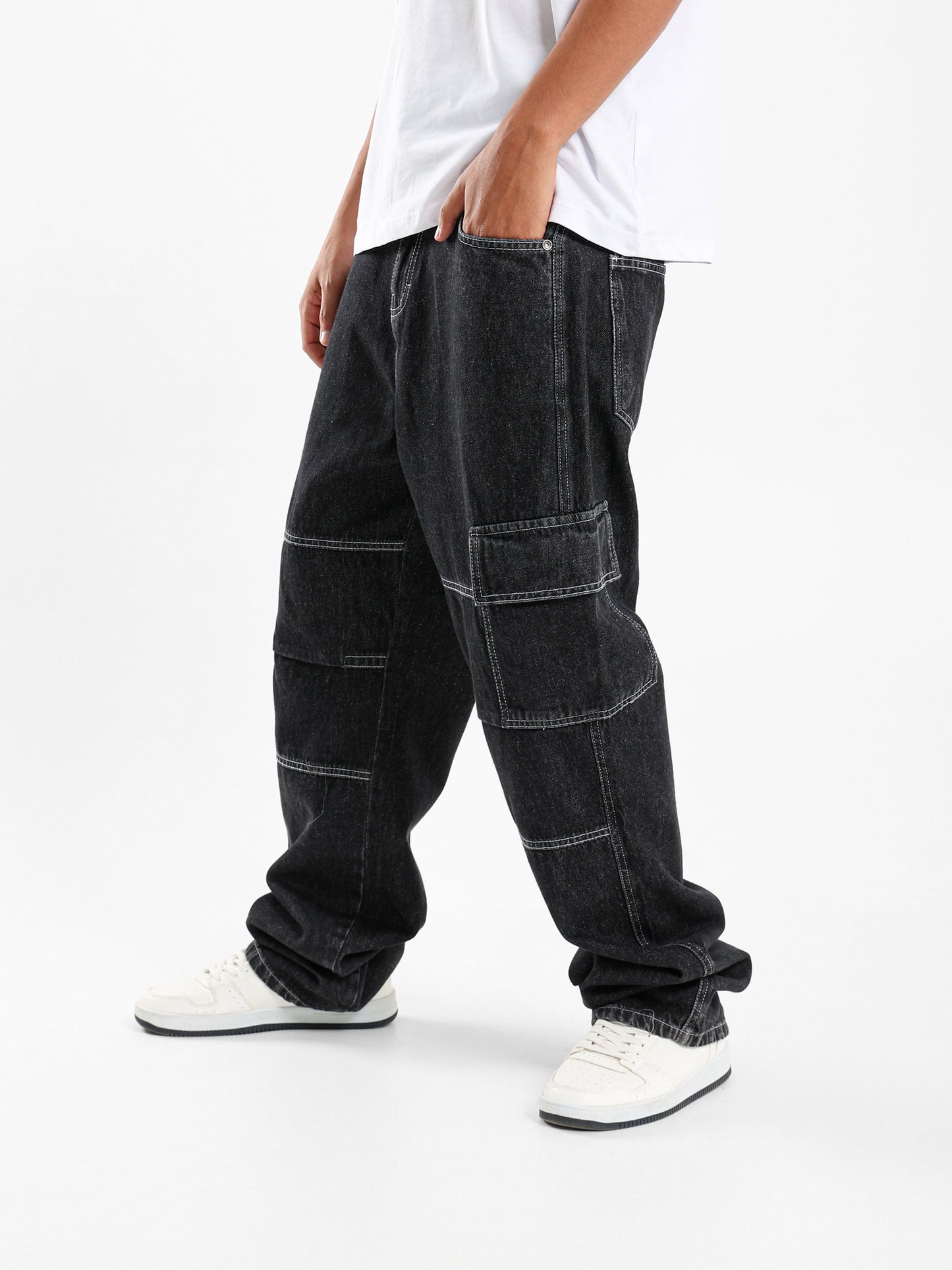 Cargo Relaxed Fit Rigid Denim Jeans