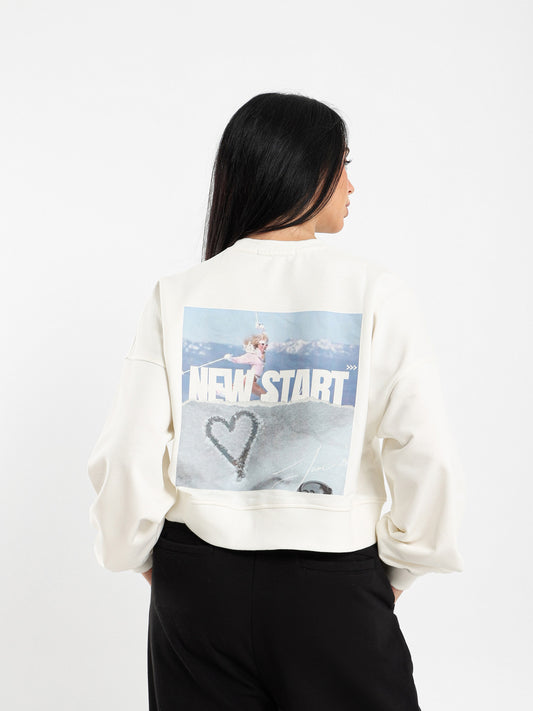 New Start Printed Cropped Sweatshirt
