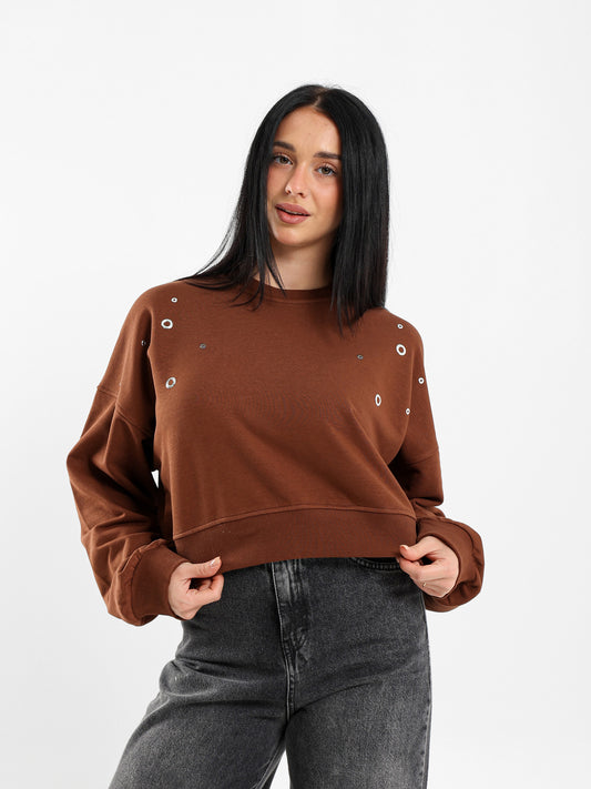 Oversized Sweatshirt with Eyelet Detail