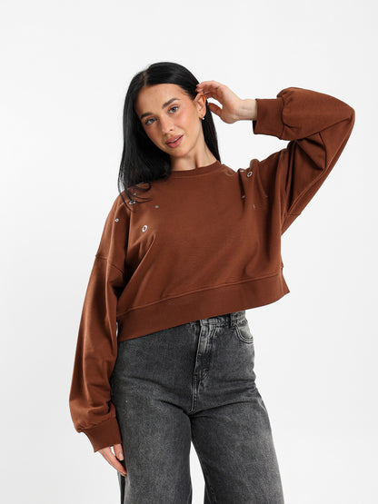 Oversized Sweatshirt with Eyelet Detail