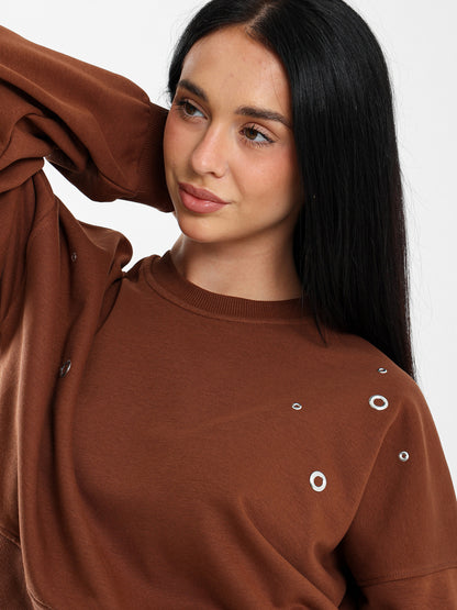 Oversized Sweatshirt with Eyelet Detail