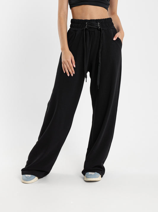 Wide-Leg Pants with Lace-Up Detail