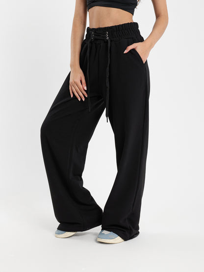 Wide-Leg Pants with Lace-Up Detail