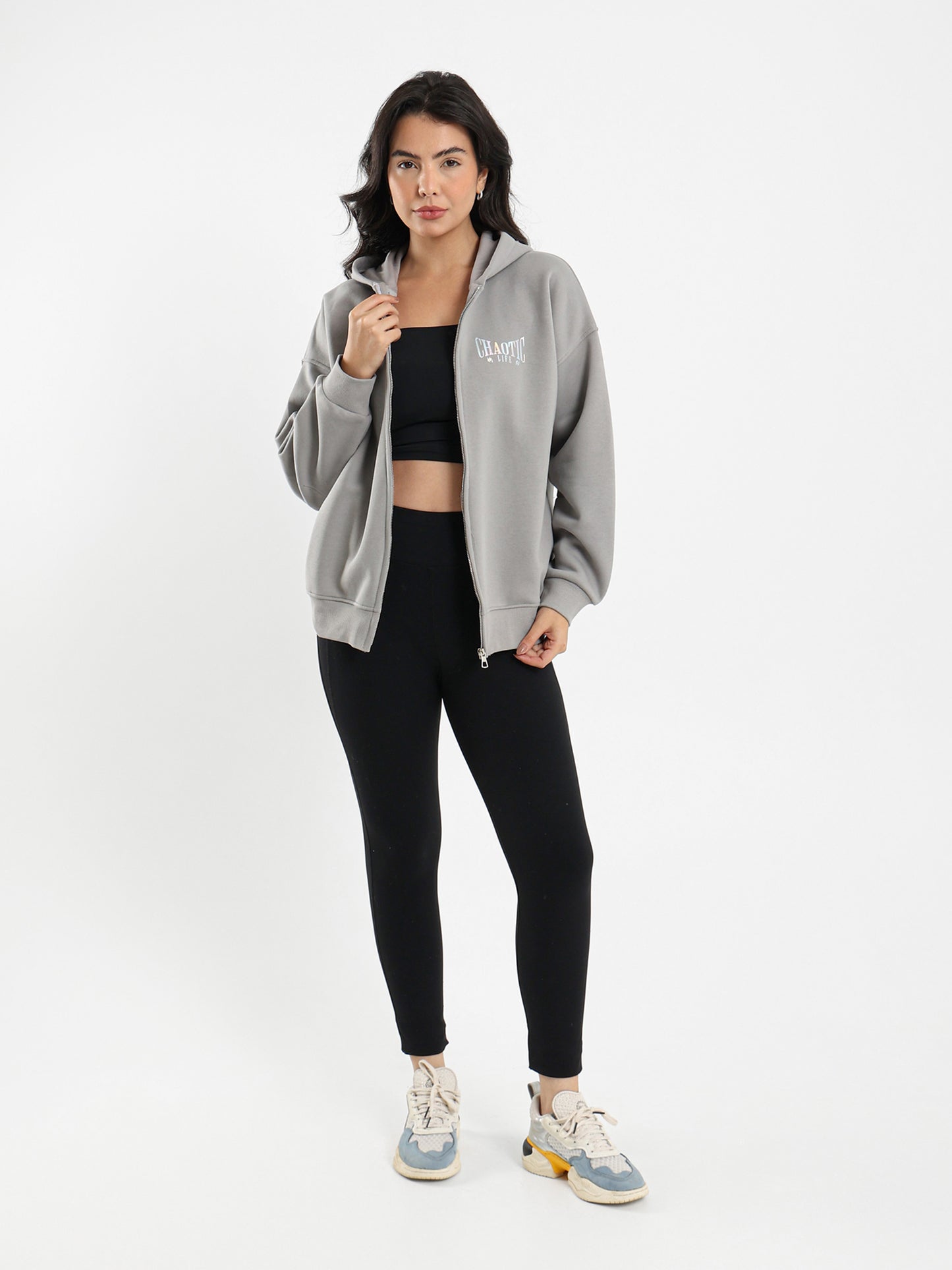 Printed Back Zip-Up Hoodie with Front Print