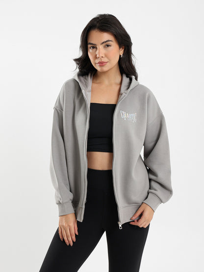 Printed Back Zip-Up Hoodie with Front Print