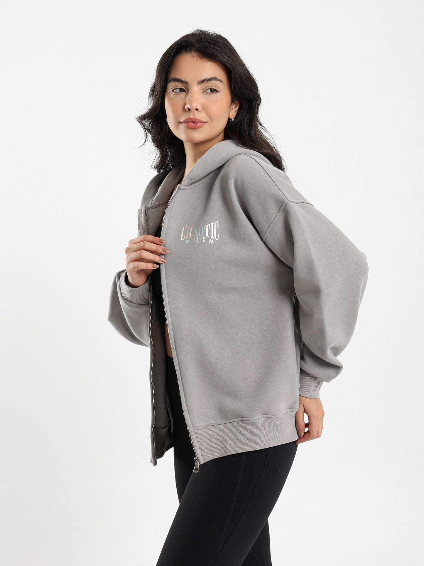 Printed Back Zip-Up Hoodie with Front Print