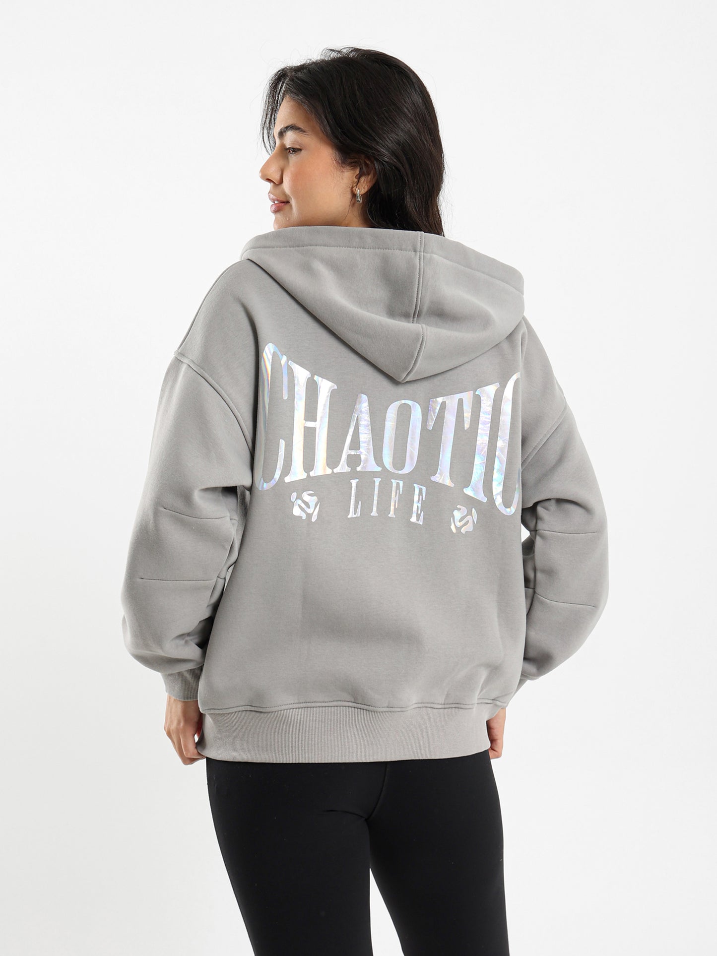 Printed Back Zip-Up Hoodie with Front Print