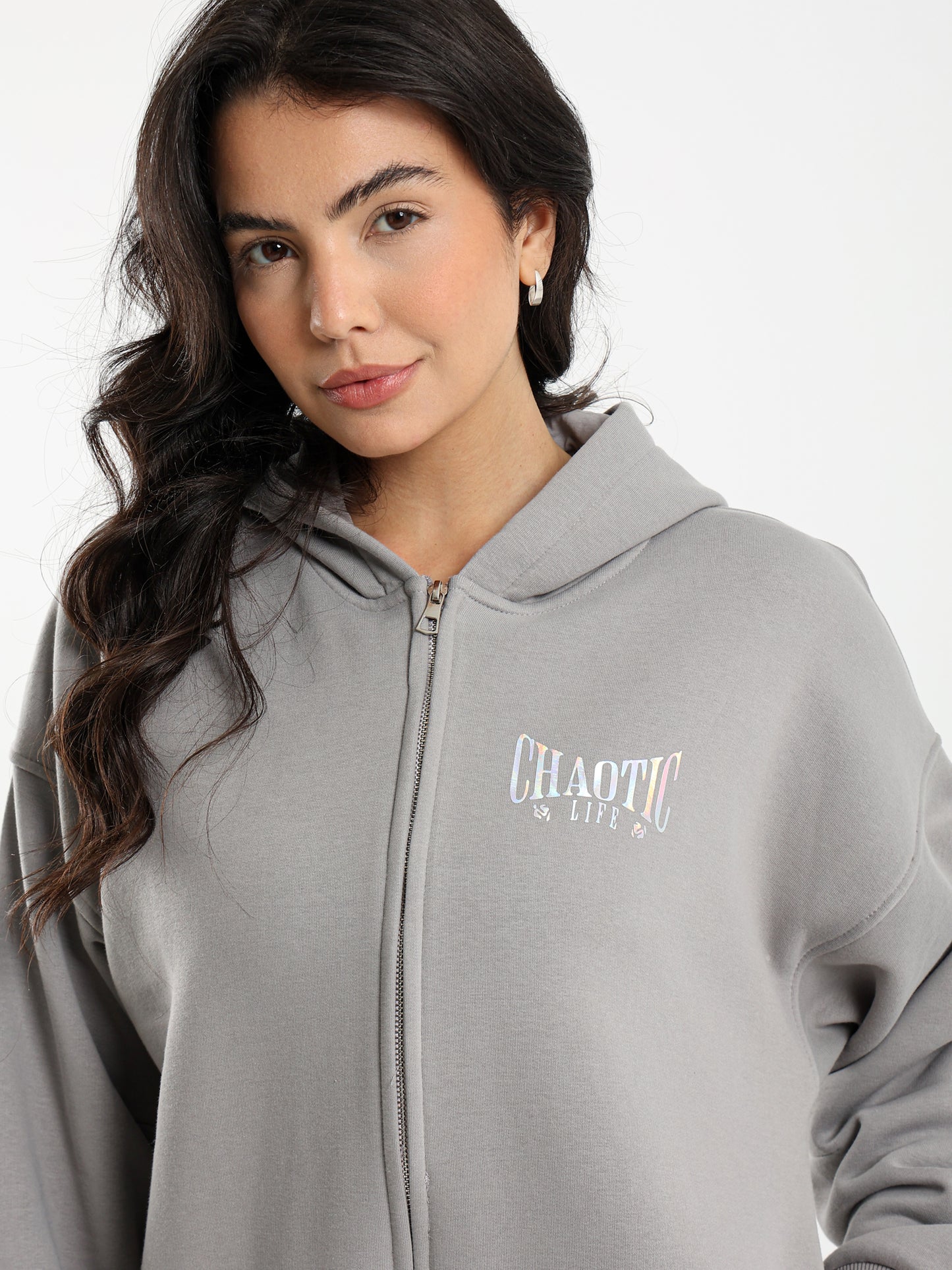 Printed Back Zip-Up Hoodie with Front Print