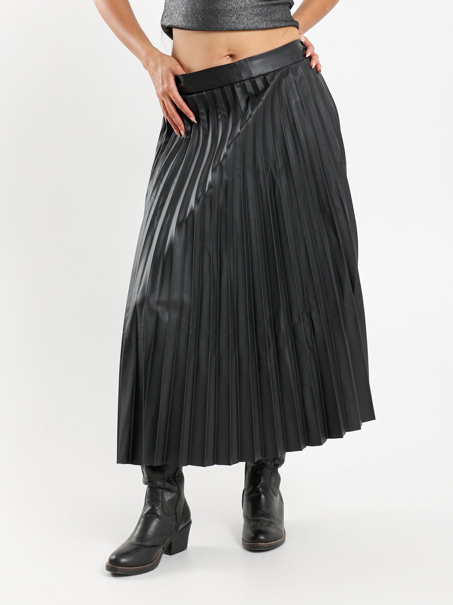 Faux Leather Pleated Midi