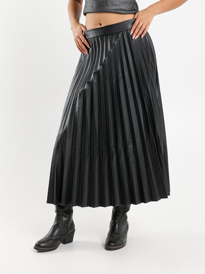 Faux Leather Pleated Midi