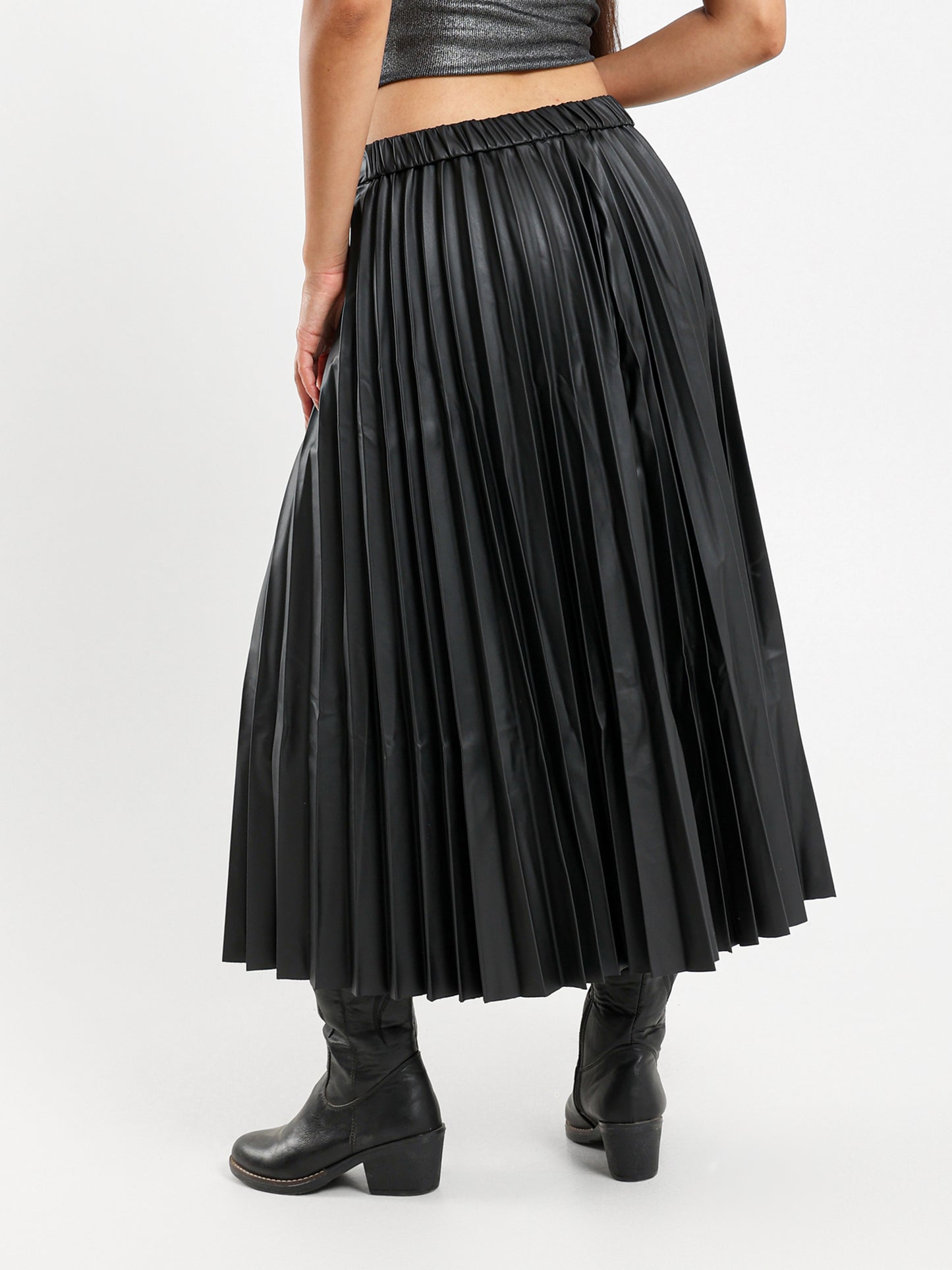 Faux Leather Pleated Midi