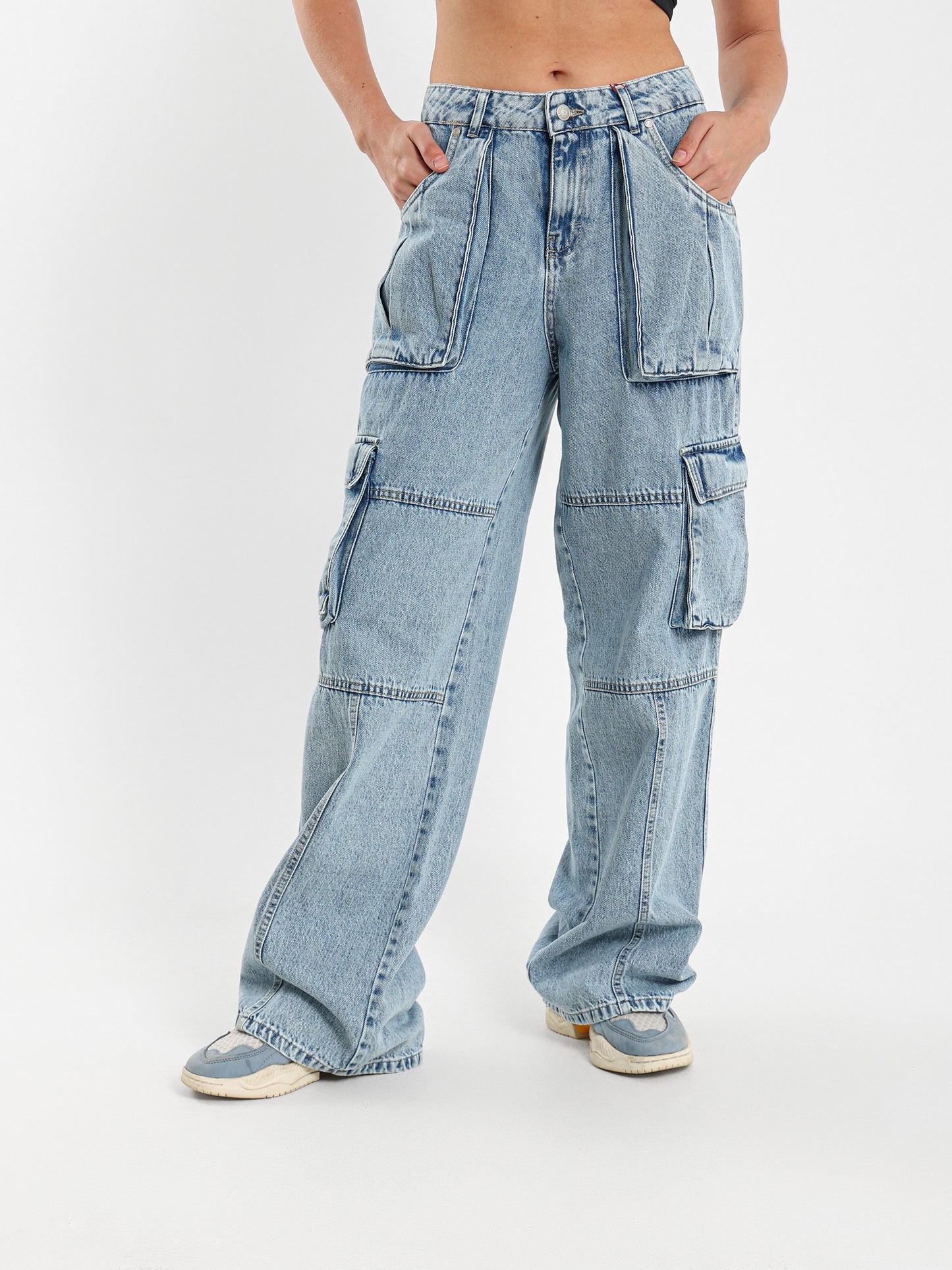 Wide Leg Cargo Utility Style Jeans