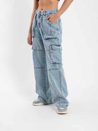 Wide Leg Cargo Utility Style Jeans