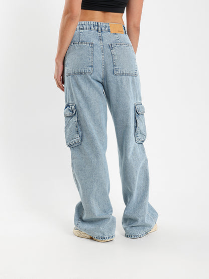 Wide Leg Cargo Utility Style Jeans