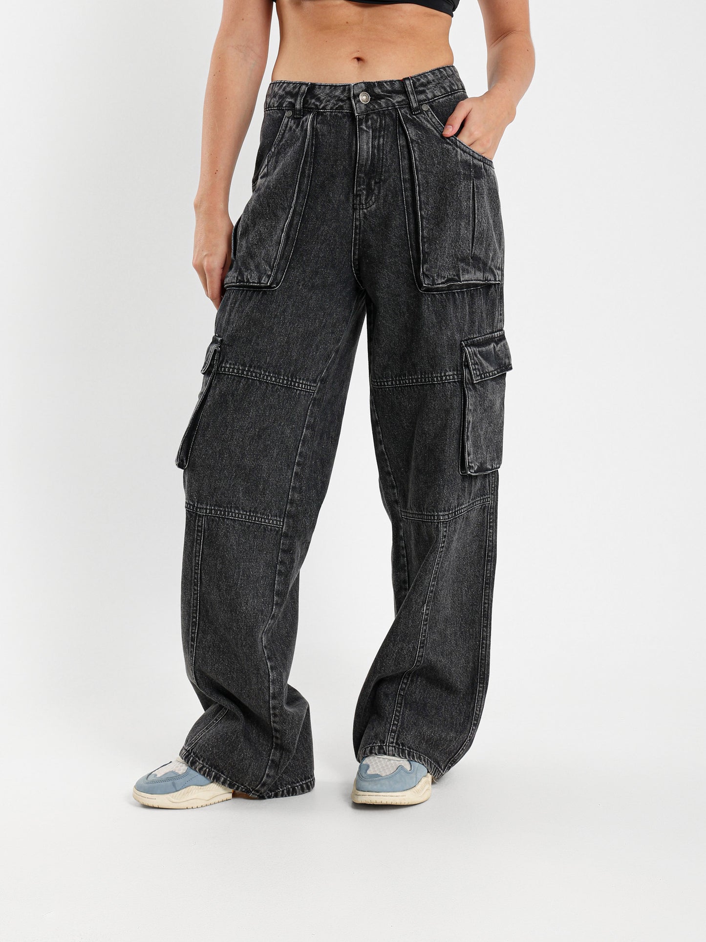 Wide Leg Cargo Utility Style Jeans