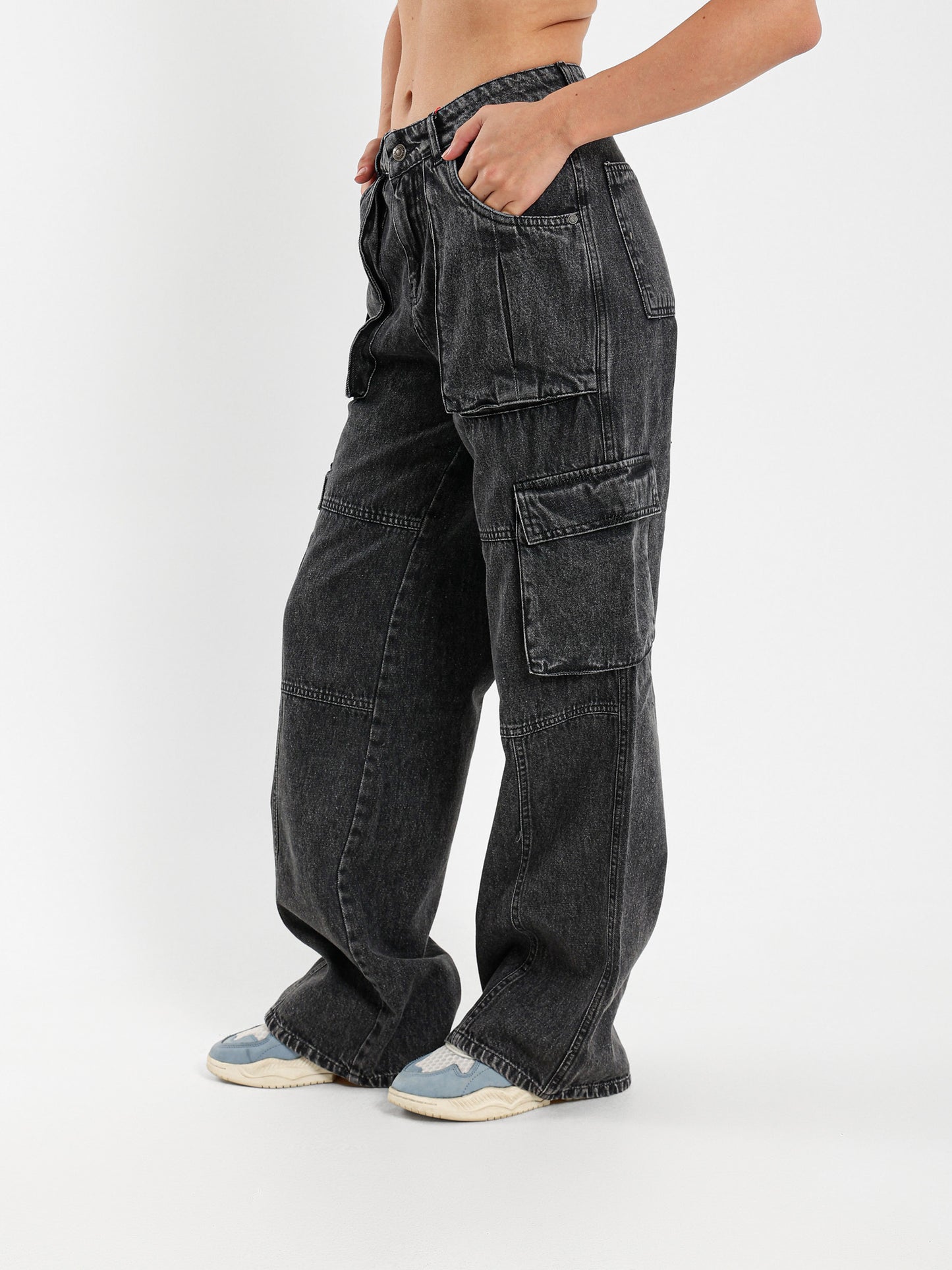 Wide Leg Cargo Utility Style Jeans