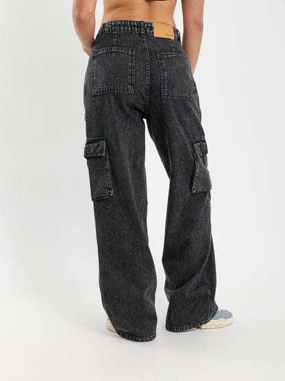 Wide Leg Cargo Utility Style Jeans