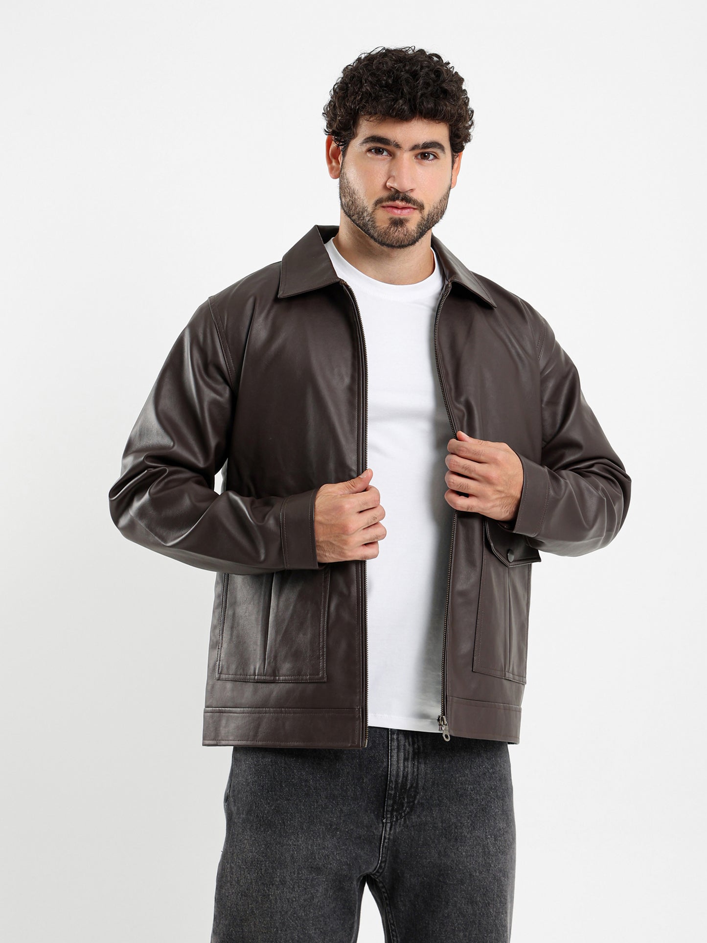 Leather Jacket with Front Pockets