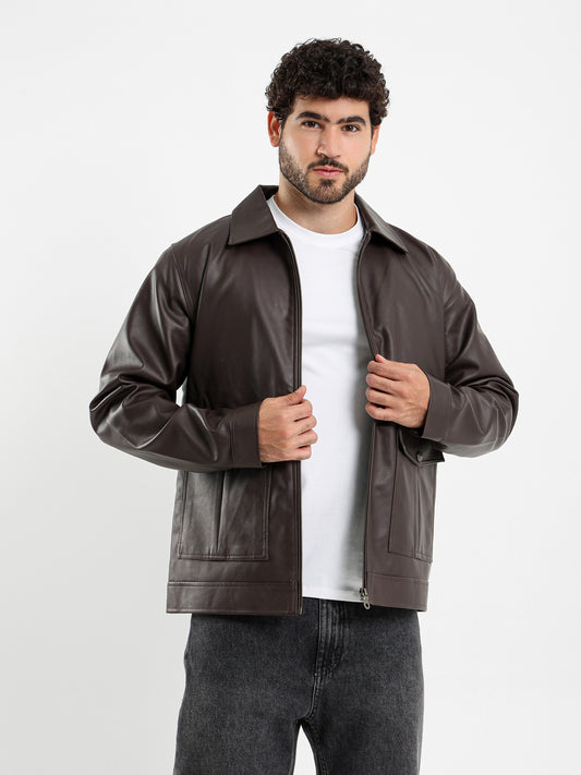 Leather Jacket with Front Pockets
