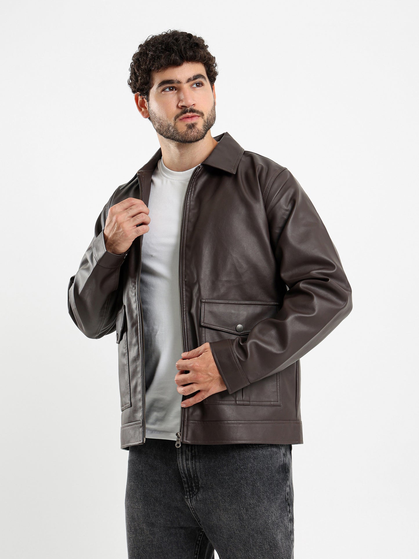Leather Jacket with Front Pockets
