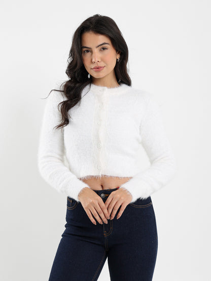 Mohair Cropped Button-Up Cardigan