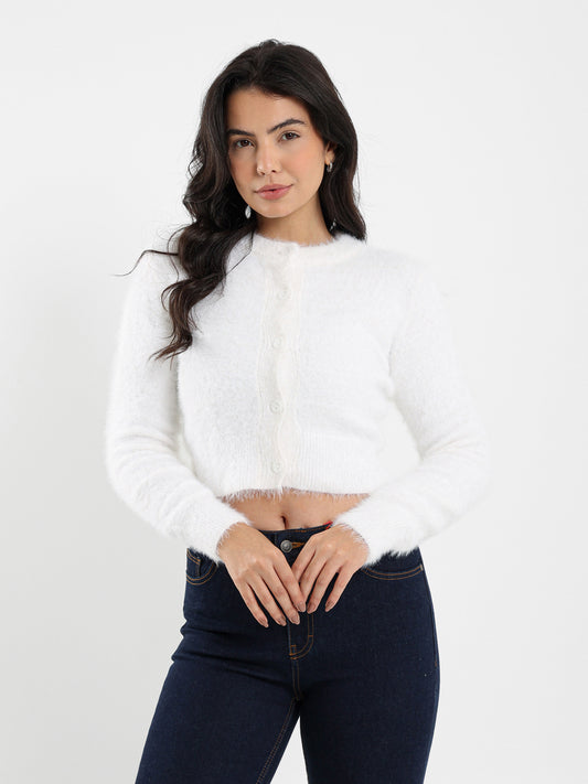 Mohair Cropped Button-Up Cardigan