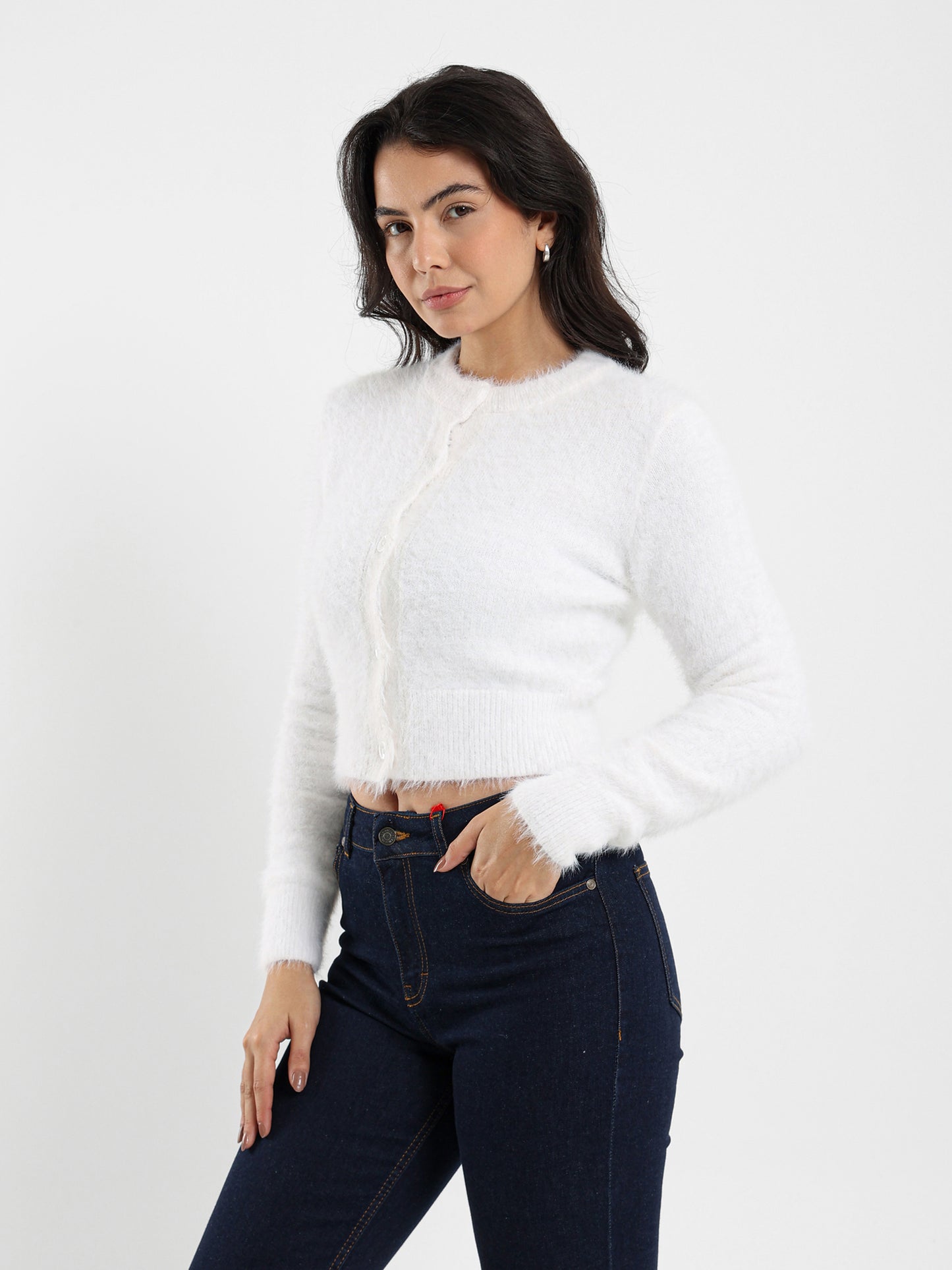 Mohair Cropped Button-Up Cardigan