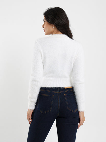 Mohair Cropped Button-Up Cardigan