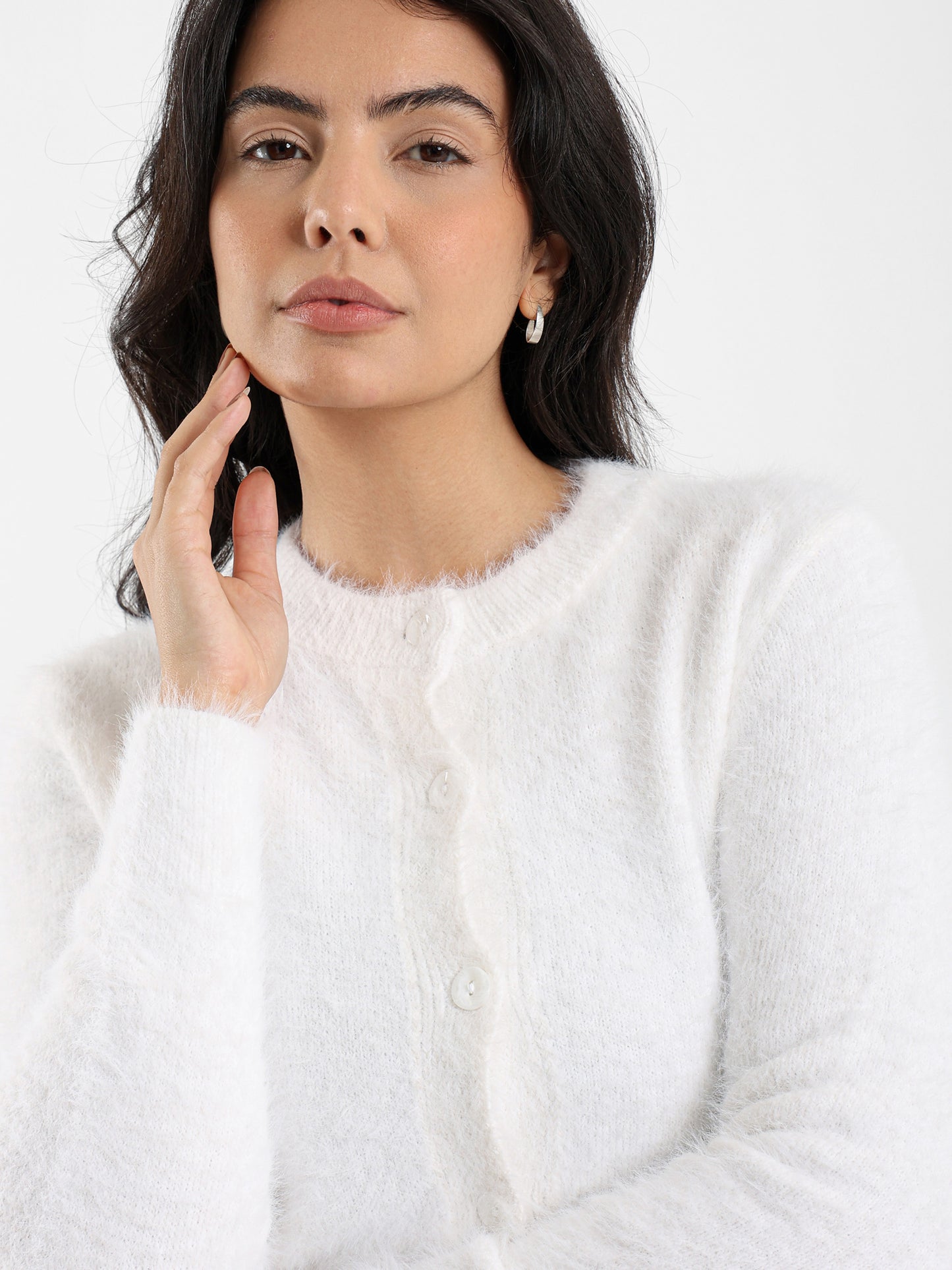 Mohair Cropped Button-Up Cardigan