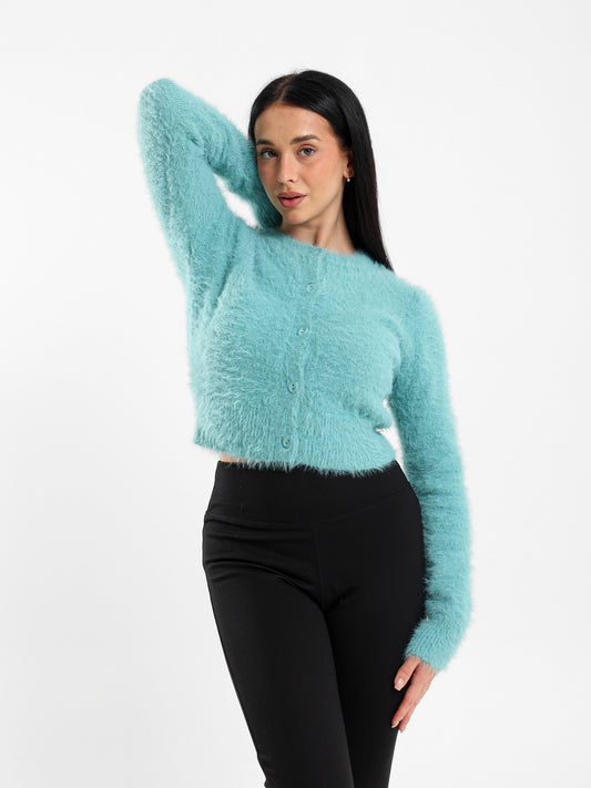 Mohair Cropped Button-Up Cardigan