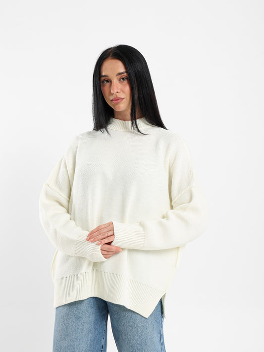 Oversized Crew Neck Pullover with Visible Seams