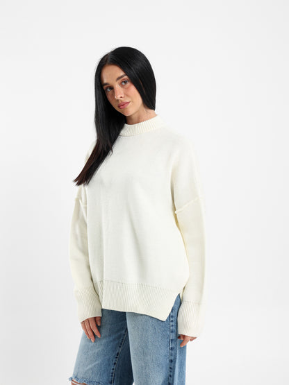 Oversized Crew Neck Pullover with Visible Seams